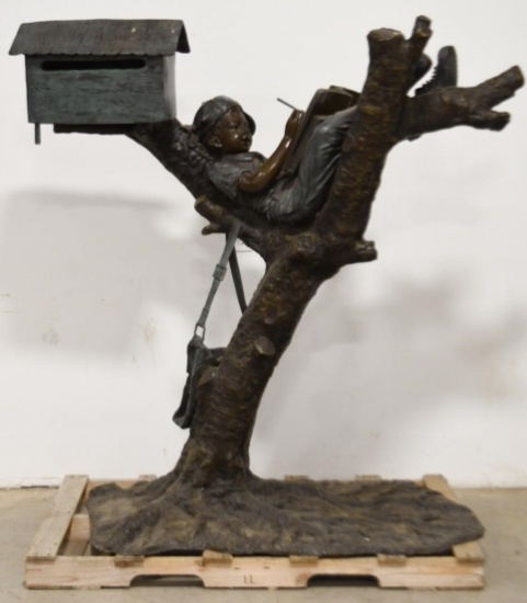 Jim Davidson Boy In Tree Bronze Mailbox Sculpture