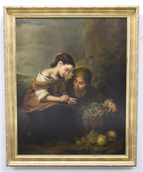 After B.E. Murillo Fruit Seller Oil On Canvas