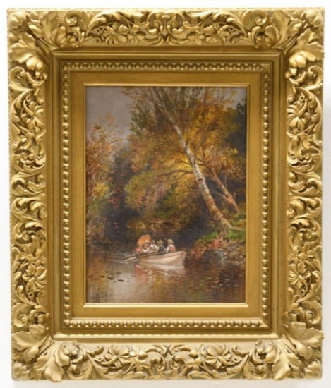 1888 Granville Pekins Boat Ride Oil On Canvas