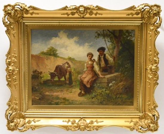 Charles LaBarre French Pastoral Oil On Canvas