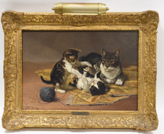 John Dolph Mother Cat With Kittens Oil On Canvas