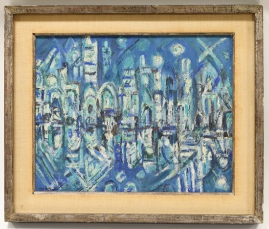 May Heiloms Modernist Cityscape Oil On Canvas