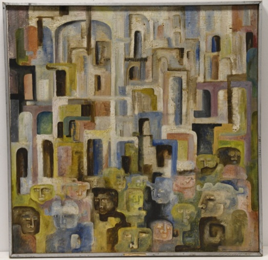 Large Mid Century Abstract Oil On Canvas