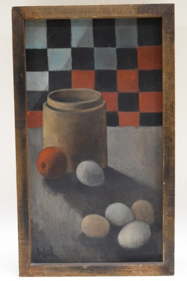 Mid Century Abstract Still Life Oil On Canvas