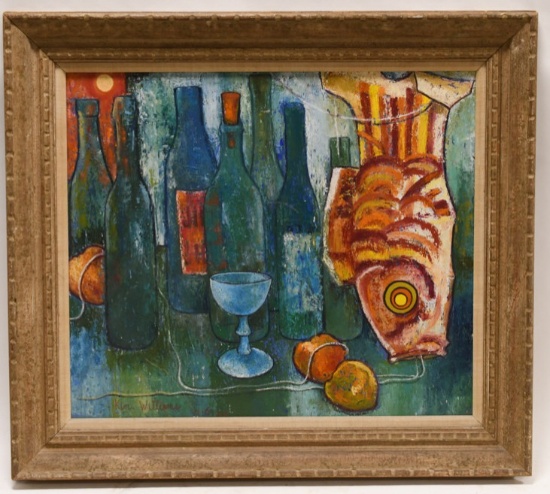 Mid Century Abstract Still LIfe Oil On Board