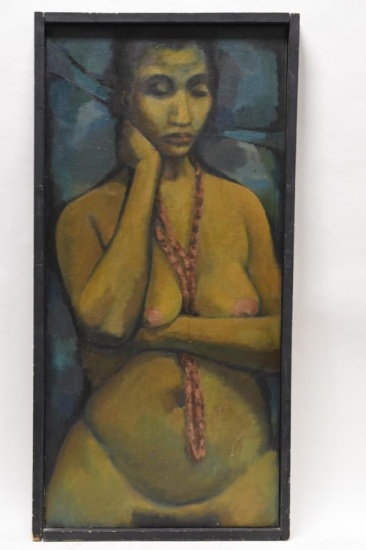 Mid Century Nude Woman Oil On Canvas