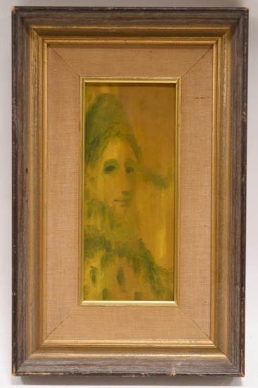 Mid Century Absract Woman Portrait Oil On Board