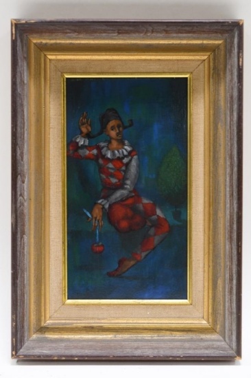 Mid Century Harlequin Oil On Board