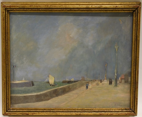 C. Bauduis French Waterfront Oil On Canvas