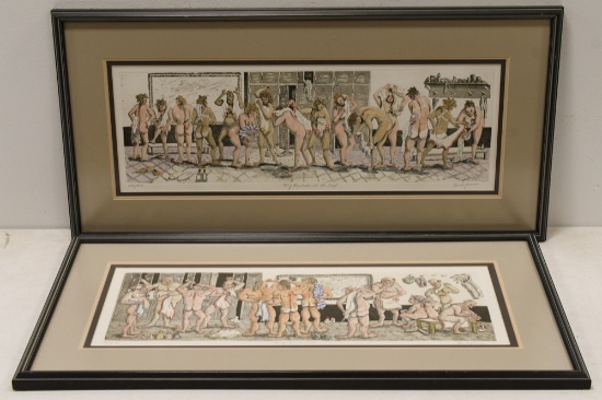 (2) Enid Groves People In Locker Room Lithographs