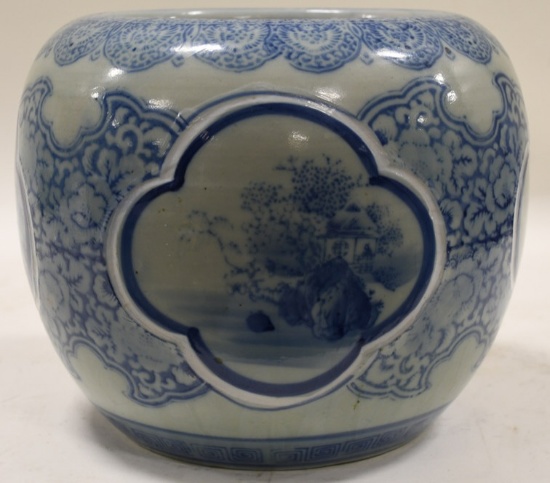 Antique Chinese Blue & White Celadon Jardiniere