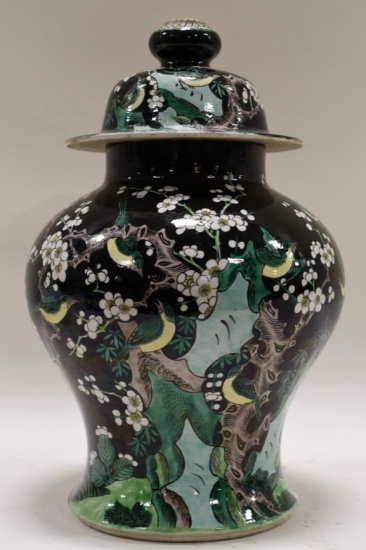 Antique Chinese Famille Black Nior Ginger Jar