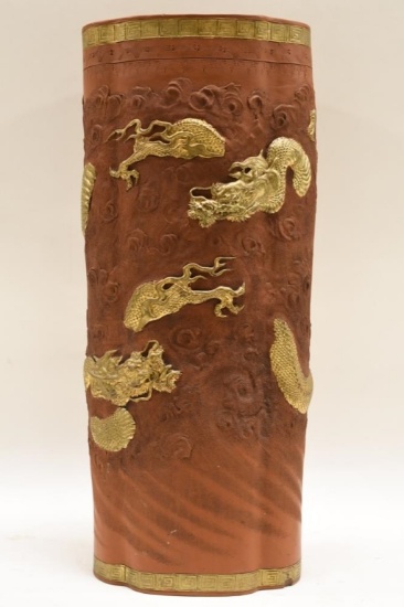 Antique Japanese Terracotta Dragon Umbrella Stand