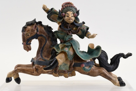 Antique Chinese Roof Tile Warrior On Horse