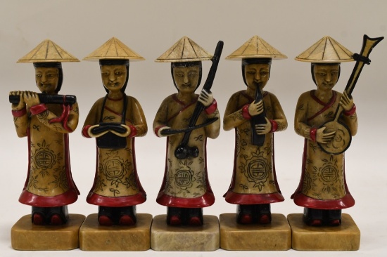 Five Pc. Carved Stone Asian Band Figurines