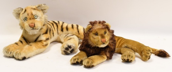 Vintage Steiff Mohair Laying Tiger & Lion