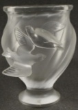 Lalique Crystal Rosine Birds In Flight Vase