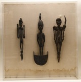 (3) Framed Antique African Hand Carved Figures