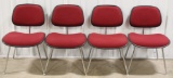 Set Of 4 Herman Miller DCM Red Knoll Fabric Chairs