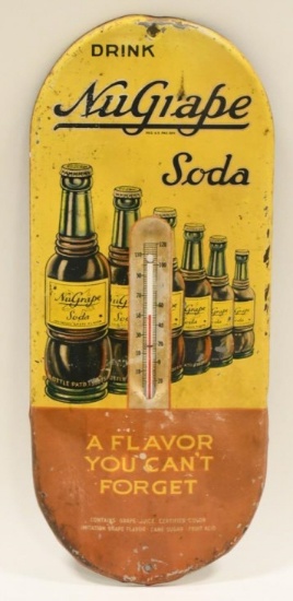 Original Tin NuGrape Soda Thermometer Sign