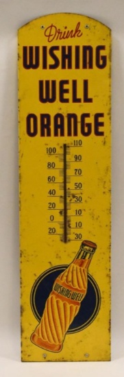 Tin Wishing Well Orange Soda Thermometer Sign