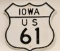 Vintage Embossed Iowa Route 61 Shield Sign