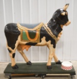 Large Hand Carved Wood Carousel Cow Purina Display