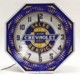 Chevrolet Bowtie Sales Service Neon Spinner Clock