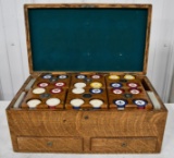 Vintage Poker Chip Set In Wood Travel Case