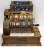 1930s Brass National Cash Register w/ Oak Base