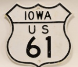 Vintage Embossed Iowa Route 61 Shield Sign