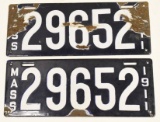 1911 Massachusetts Porcelain License Plate Set