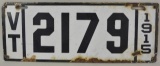 1915 Vermont 4-Digit Porcelain License Plate
