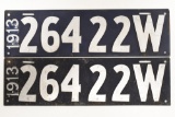 1913 Wisconsin 5 Digit License Plate Set