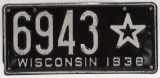 1938 Wisconsin 4-Digit Star License Plate