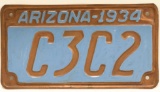 1934 Arizona 4-Digit Copper License Plate