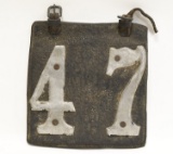 Early Two-Digit Leather License Plate