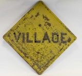 Vtg Village Metal Road Sign w/ Glass Reflectors