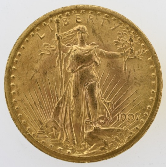 1907 $20 Saint Gaudens Gold Coin AU/BU