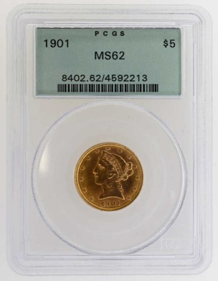 1901 U.S. $5 Gold Liberty Head Coin PCGS MS 62