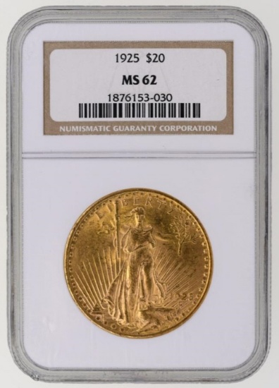 1925 $20 Saint Gaudens Gold Coin NGC MS 62