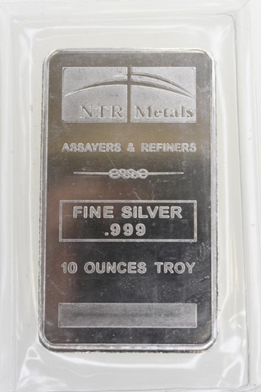 NTR Metals 10 Troy Ounce .999 Fine Silver Bar