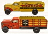 (2) Tin Litho Walt Reach Courtland Moving Trucks