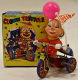 Tin Mechanical Windup Clown Tricycle