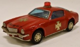 Tin Litho Pull String Windup Fire Dept. Chief Car