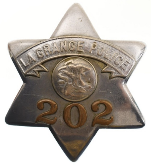 Obsolete La Grange Police Pie Plate Badge No. 202