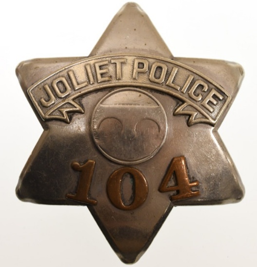 Early Obsolete Joliet IL Police Pie Plate Badge