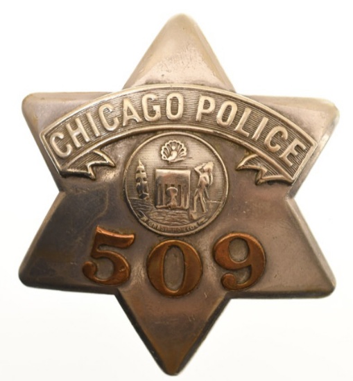 Early Obsolete Chicago Police Pie Plate Badge #509