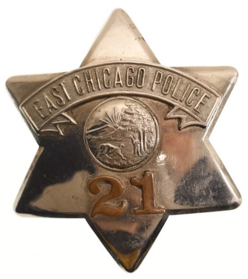 Obsolete East Chicago Police Pie Plate Badge No.21