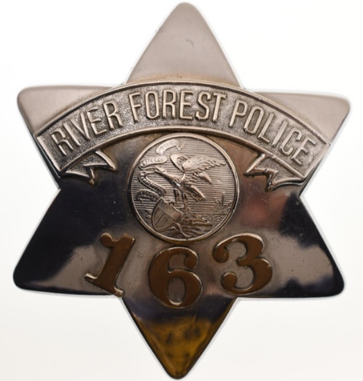 Obsolete River Forest Police Pie Plate Badge #163